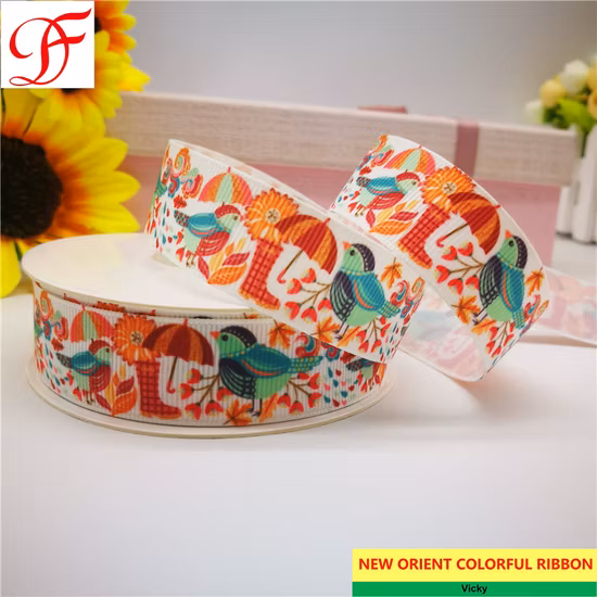 Manufacture Hot Sale OEM Customized Thermal Transfer Printing Grosgrain/Pethersham Satin, Organza/Sheer Ribbon for Bows/Decoration/Korea/Xmas