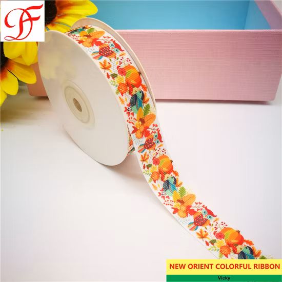 Manufacture Hot Sale OEM Customized Thermal Transfer Printing Grosgrain/Pethersham Satin, Organza/Sheer Ribbon for Bows/Decoration/Korea/Xmas