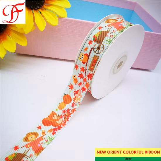 Manufacture Hot Sale OEM Customized Thermal Transfer Printing Grosgrain/Pethersham Satin, Organza/Sheer Ribbon for Bows/Decoration/Korea/Xmas